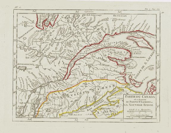 VAUGONDY, R. de, Partie du Canada où se trouvent le Fleuve St. Laurent et la Nouvelle Ecosse., antique map, old maps