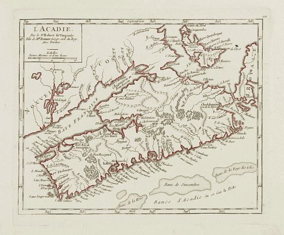 VAUGONDY,R. de, L'Acadie., antique map, old maps