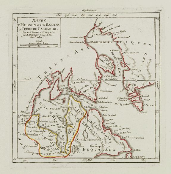 VAUGONDY, R. de, Bayes d'Hudson et de Baffins, et Terre de Labrador., antique map, old maps