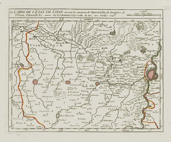 VAUGONDY, R. de, III. Carte de l'Etat de Liege.. ou sont les environs de Maestricht.., antique map, old maps