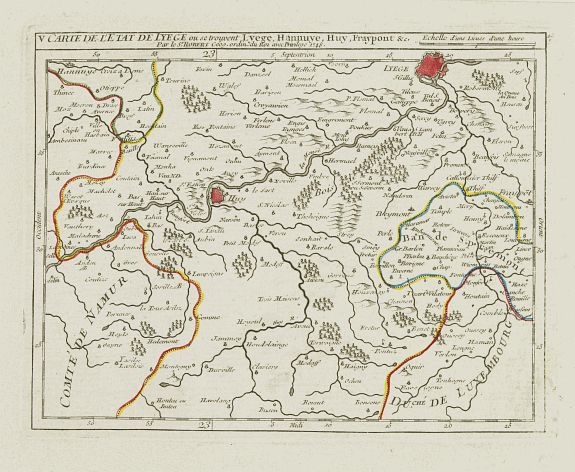 VAUGONDY,R. de, V. Carte de l\'Etat de Lyege.. ou se trouvent Lyege, Hannuye, Huy.., antique map, old maps