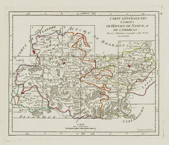 VAUGONDY, R. de, Carte Générale des Comtés de Haynaut, de Namur, et de Cambresis., antique map, old maps