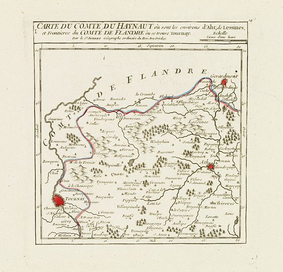 VAUGONDY, R. de, I. Carte du Comté du Haynaut.. Tournay., antique map, old maps