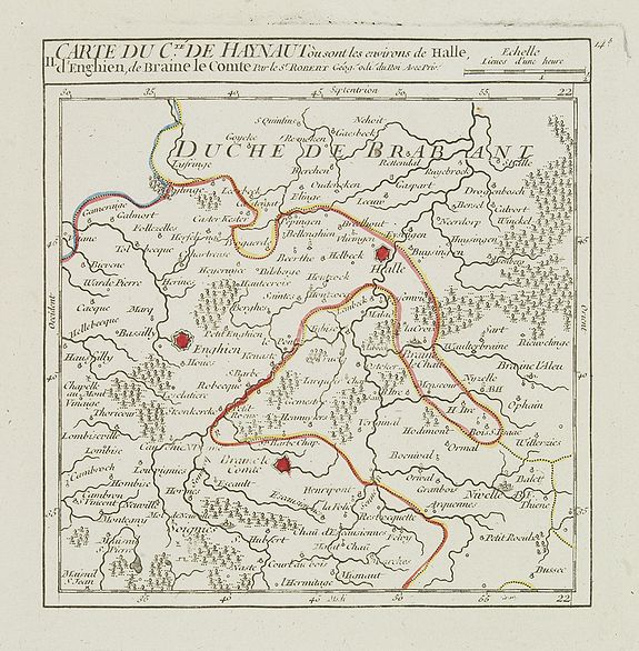 VAUGONDY, R. de, II. Carte du C.té de Haynaut où sont les environs de Halle, d'Enghien, de Braine le Comte., antique map, old maps