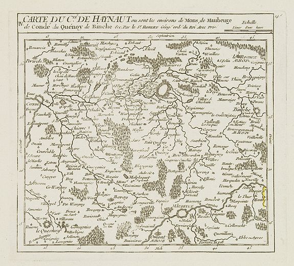 VAUGONDY, R. de, IV. Carte du C.té de Haynaut ou sont les environs de Mons, de Maubeuge.., antique map, old maps