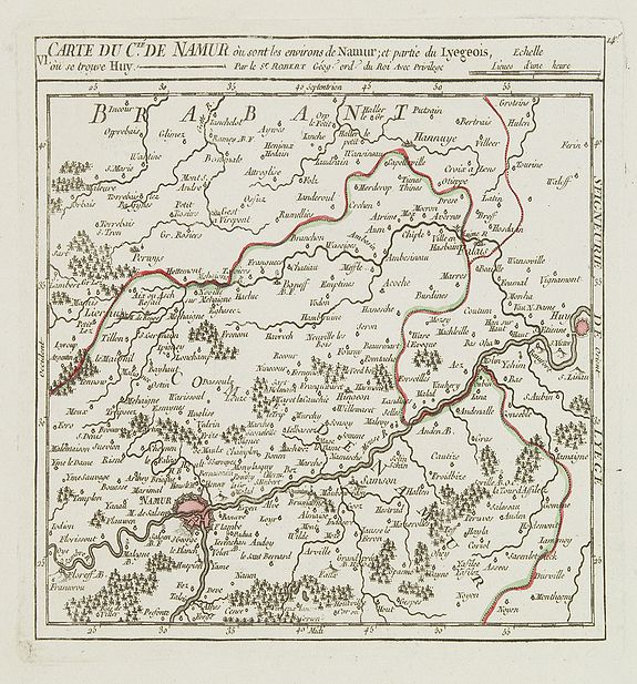 VAUGONDY, R. de, VI. Carte du C.té de Namur où sont les environs de Namur.. Huy., antique map, old maps