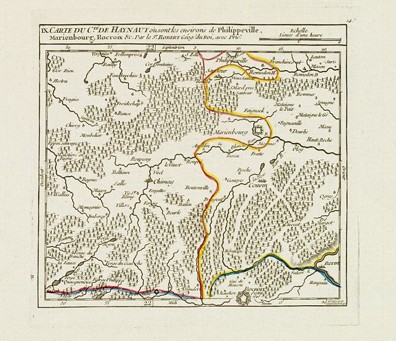 VAUGONDY, R. de, IX. Carte du C.té de Haynaut où sont les environs de Philippeville, Marienbourg, Rocroix &c., antique map, old maps