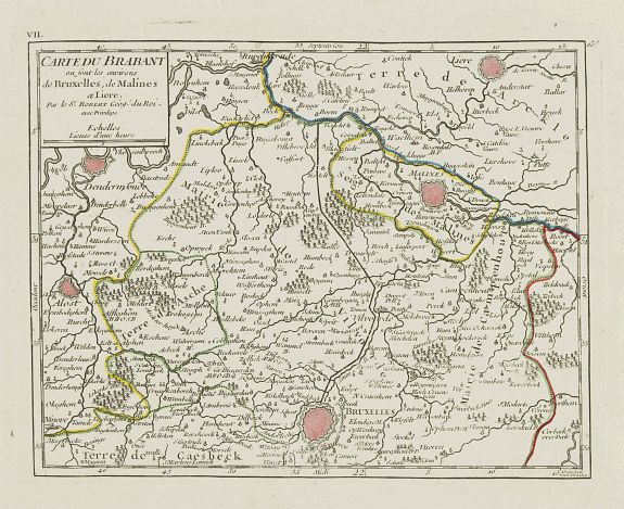VAUGONDY,R. de, VII. Carte du Brabant ou sont les environs de Bruxelles, de Malines et Liere., antique map, old maps