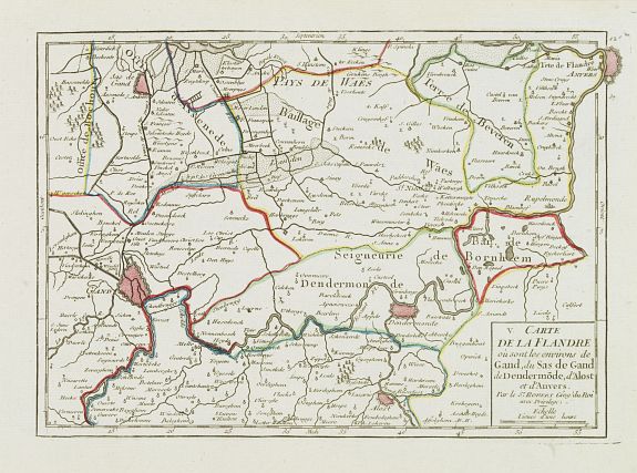 VAUGONDY,R. de, V. Carte de la Flandre où sont les environs de Gand.. et d'Anvers., antique map, old maps
