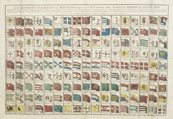MONDHARE, Les differents pavillons ou bannieres que la pluspart des nations arborent sur mer., antique map, old maps