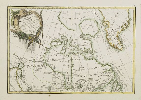 LATTRE./ BONNE,R., Partie de l'Amerique Septentrionale..Canada, la Louisiane, antique map, old maps