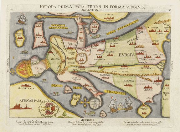 BÜNTING,H., Europa Prima Pars Terrae Forma Virginis., antique map, old maps