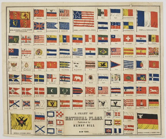 SINCLAIR,T., A Chart of National Flags. Published by Henry Bill. New York., antique map, old maps