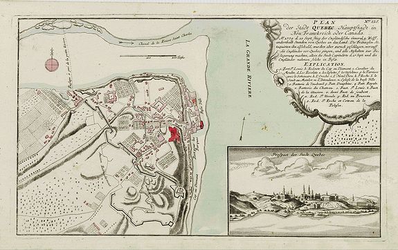 RASPISCHEN HANDLUNG, Plan der Stadt Quebec Haupstadt in Neu Franckreich oder Canada. , antique map, old maps