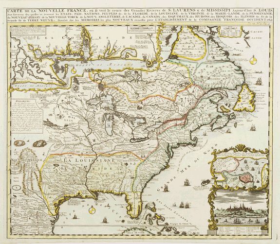 CHATELAIN, H., Carte de la Nouvelle France, ou se voi le cours.., antique map, old maps