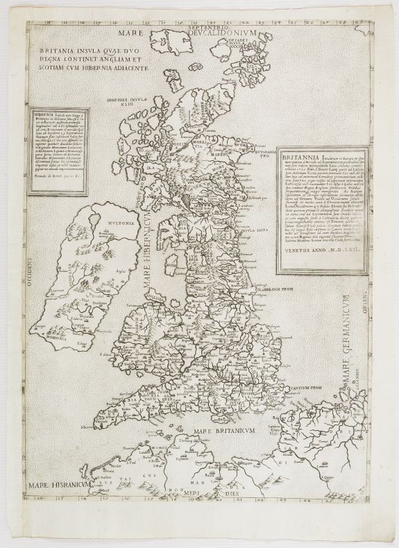 BERTELLI,F. / FORLANI,F., Britania Insula quae dup Regna continet Angliam et Scotiam cum Hibernia adiacente. Ferando Berteli exc. 1561. Venise: 1562, antique map, old maps