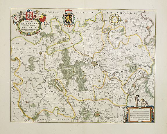 BLAEU, W., Secunda pars Brabantiae cuis urbus primaria Bruxellae., antique map, old maps