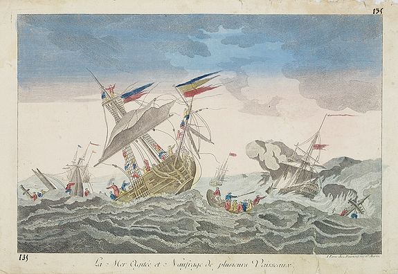 DAUMONT, La Mer Agitée et Naufrage de plusietrs Vassseaux., antique map, old maps