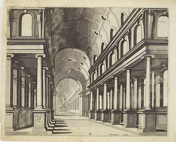 VREDEMAN DE VRIES, J. / GALLE, Th., Perspective print after Vredeman de Vries., antique map, old maps