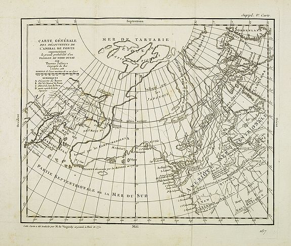 DIDEROT, D., Carte générale des découvertes de l''Amiral de Fonte. . ., antique map, old maps