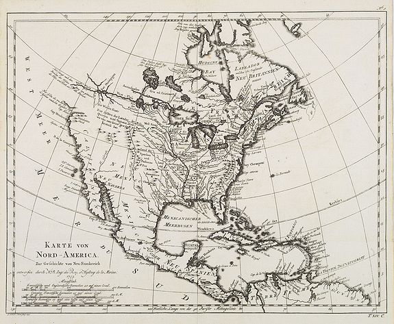 BELLIN, J.N., Karte von Nord - America zur Geschichte von Neu-Frankreich.., antique map, old maps