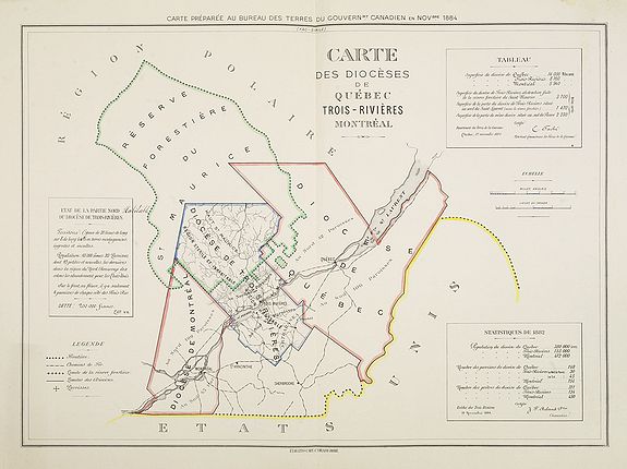 BUREAU DES TERRES DU GOUVENmt. CANDIEN., Carte des Diocèses de Québec Trois-Rivières Montréal., antique map, old maps
