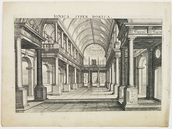 VREDEMAN DE VRIES, P. / HONDIUS, H., Perspective print by Vredeman de Vries., antique map, old maps