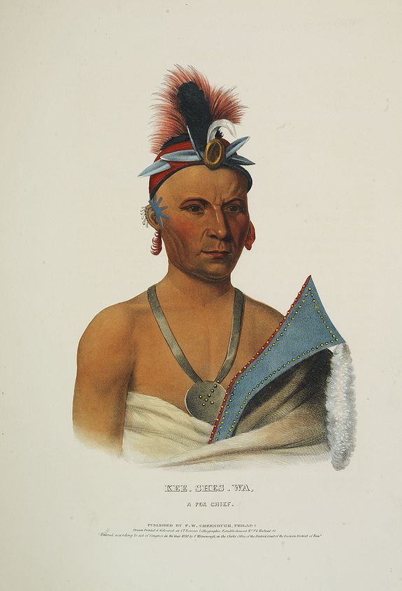 McKENNEY, Thomas Loraine / James HALL., Kee-Shes-Wa, a Fox Chief., antique map, old maps