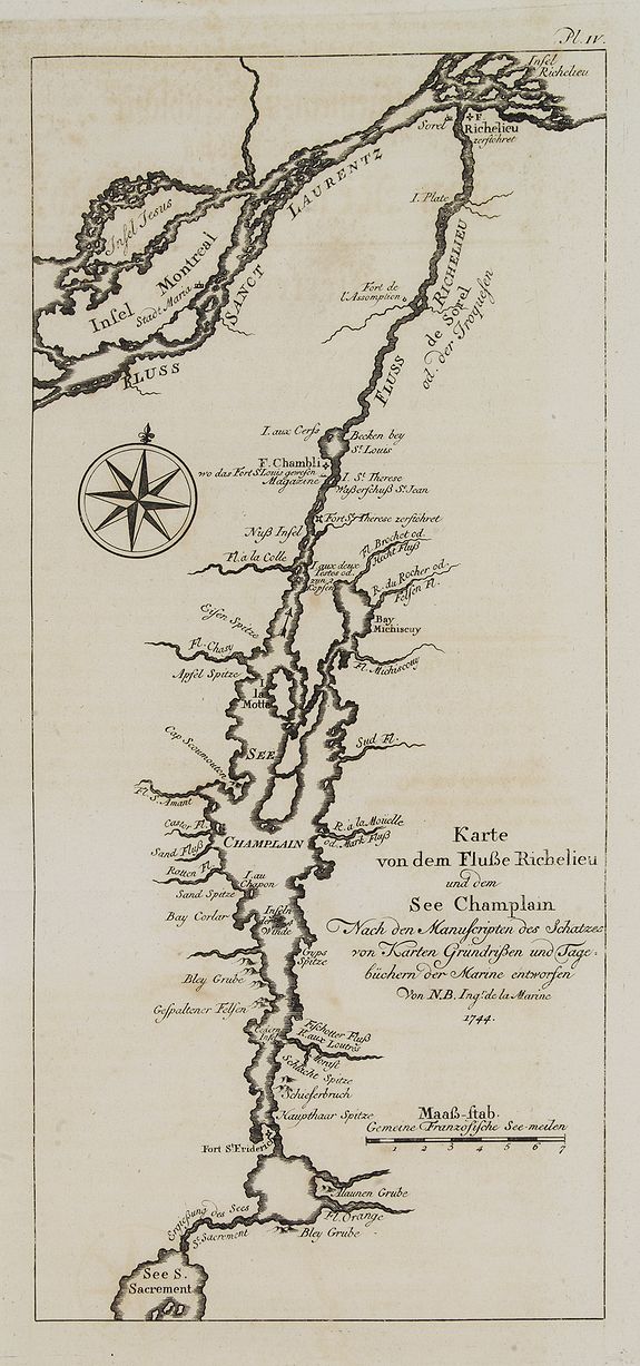 BELLIN, J.N. / ARKSTEE & MERKUS., Karte von dem Flube Richelieu und dem See Champlain. . . N°IV., antique map, old maps
