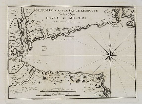 BELLIN, J.N. / ARKSTEE & MERKUS., Grundriss von der Bay Chedabuctu heutiges Tages Havre de Milfort . . . N°14., antique map, old maps