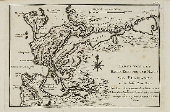 BELLIN, J.N. / ARKSTEE & MERKUS., Karte von den Bayen, Rheeden und Hafen von Plaisance aus der Insel Terre Neuve. N°7., antique map, old maps
