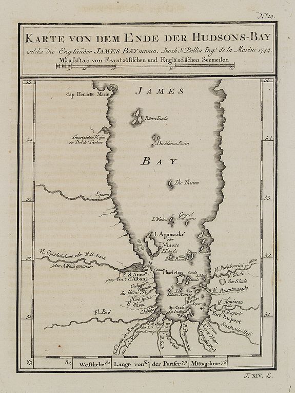 BELLIN, J.N. / ARKSTEE & MERKUS., Karte von dem Ende der Hudsons-Bay welche die Englander James Bay nennen. N°10., antique map, old maps