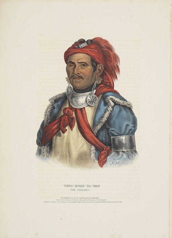 McKenney, Thomas Loraine and James Hall., Tens-Kwau-Ta-Waw - The prophet., antique map, old maps