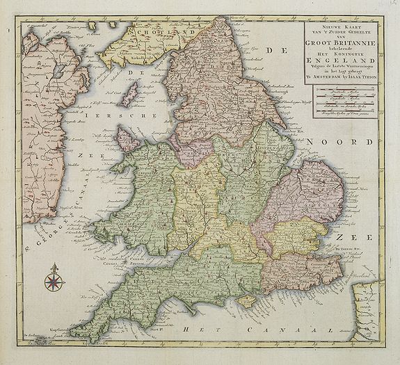 TIRION, I., Nieuwe Kaart van 't Zuider Gedeetle van Groot Britannie., antique map, old maps