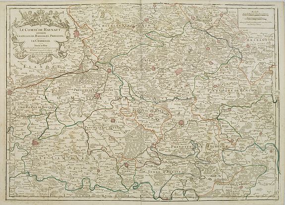 JAILLOT, H., Le Comté de Haynaut, Divisé en Chatellenies, Balliages, Prevostés. Le Cambresis. Dédié au Roy . . ., antique map, old maps