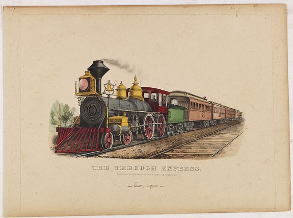 CURRIER & IVES., The Through Express. Train express., antique map, old maps