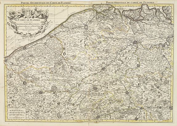 JAILLOT, H. / MORTIER, P., Le Comte de Flandre divisé en ses Chastellenies et Balliages &c le Franc de Bruges et le Pays de Waes. . ., antique map, old maps