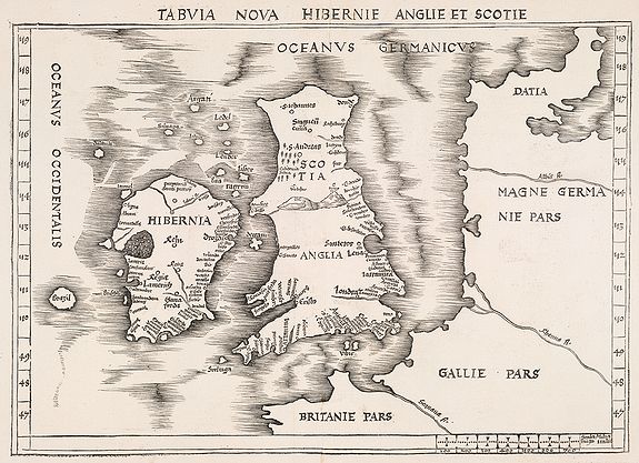 WALDSEEMULLER, M., Tabula nova Hibernie Anglie et Scotie., antique map, old maps