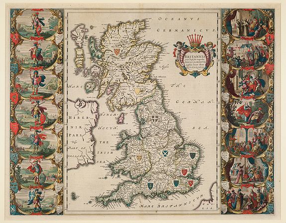 BLAEU, J., Britannia prout divisa suit temporibus Anglo-Saxonum, præsertim durante illorum Heptarchia., antique map, old maps