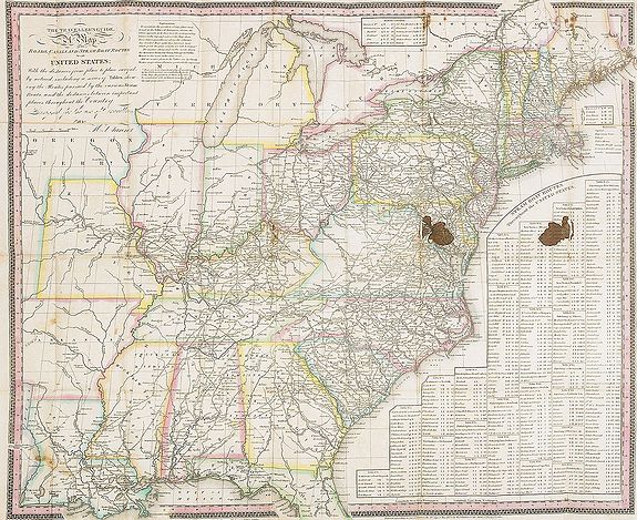 TANNER, H.S., The Traveller's Guide. A Map Of The Roads, Canals And Steam Boat Routes Of The United States ... Designed for the use of Travellers, By H.S. Tanner., antique map, old maps