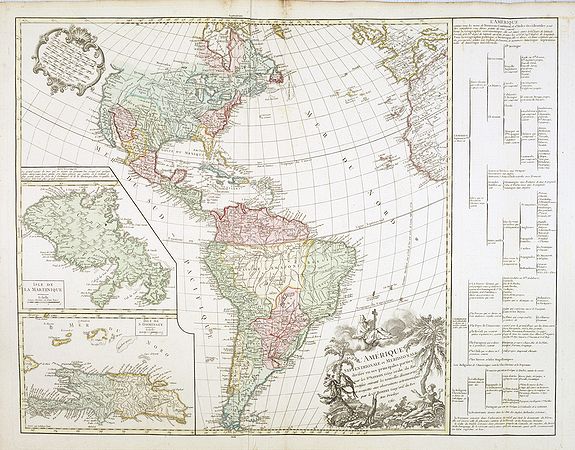 DE VAUGONDY, R., L'Amérique septentrionale et Meridionale divisée en ses principales parties . . ., antique map, old maps