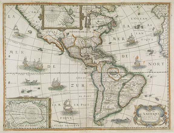 BERTIUS, P./ TAVERNIER, M., Carte de L'Amerique, corrigée et augmentée desus toutes les aultres cy deuant faictes par P.Bertius., antique map, old maps