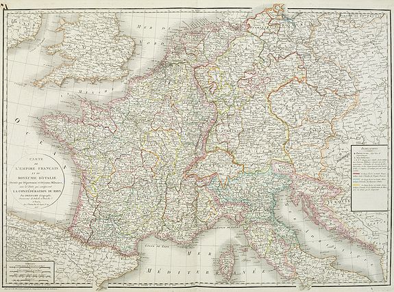 DEZAUCHE, Ph., Carte de l'empire français et du royaume d'Italie Divisée par departemens et divisions militaires, avec les etats qui composent la Confédération du Rin. . ., antique map, old maps