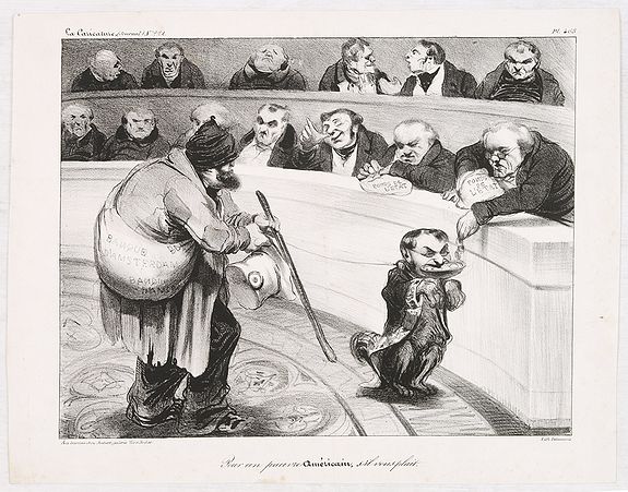 DAUMIER, H., Pour un pauvre américain, s'il vous plait. (For a Poor American, Please), antique map, old maps