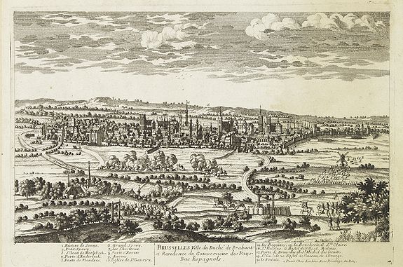 AVELINE, P.A., Brusselles, Ville du Duché de Brabant et Résidence du gouverneur des Pays Bas espagnols., antique map, old maps