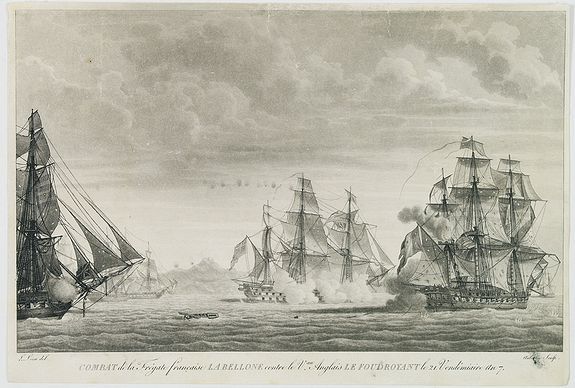 LEON, L / AUBERTIN, Combat de la Frégate française La bellone contre le v.au Anglais Le Foudroyant le 21. Vendémaire An 7. (1798), antique map, old maps