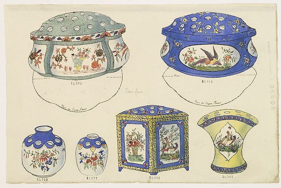Gabriel FOURMAINTRAUX / DESVRES, Designs for Porcelains with Chinese design., antique map, old maps