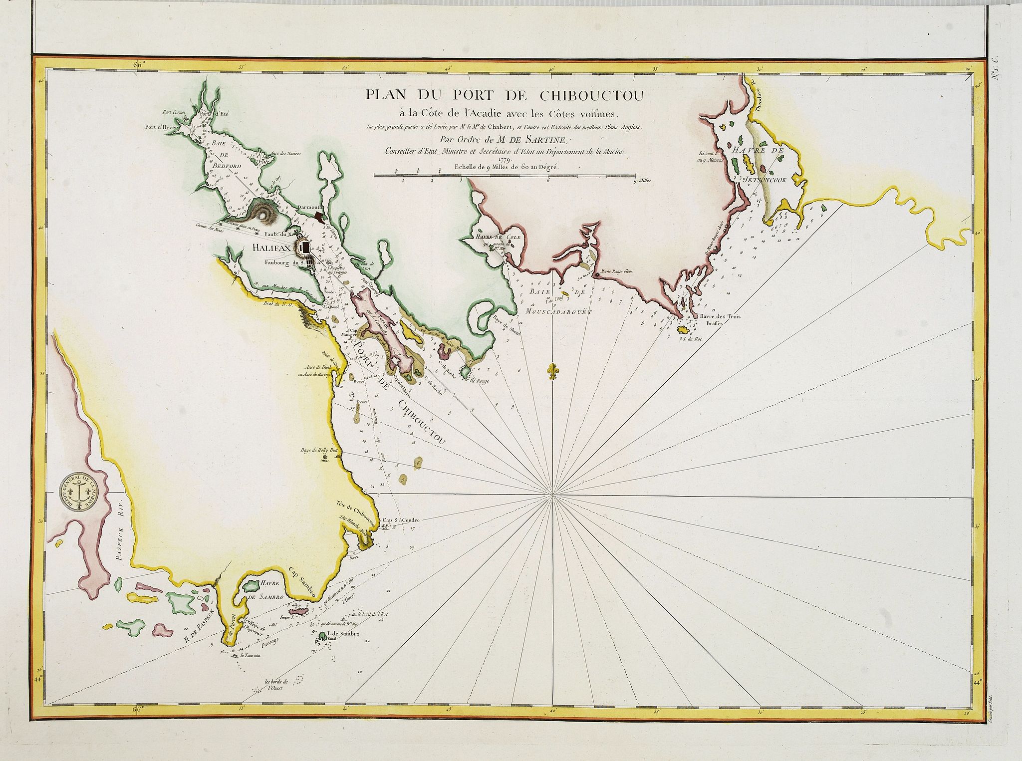De CHABERT, . / DEPOT GENERAL DE LA MARINE ., Plan du port de Chibouctou à la cote de l'Acadie avec les cotes voisines. . ., antique map, old maps