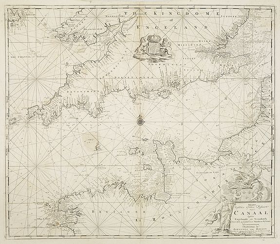KEULEN, J. VAN, Nieuwe Wassende Graave Paskaart van't Canaal Tussen Engelandt en Vrankryk. . ., antique map, old maps