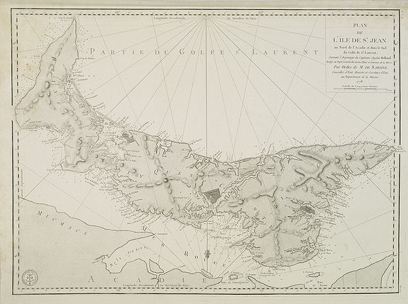 DEPOT GENERAL DE LA MARINE., Plan de L'ile de St. Jean Au nord de l'Acadie. . ., antique map, old maps